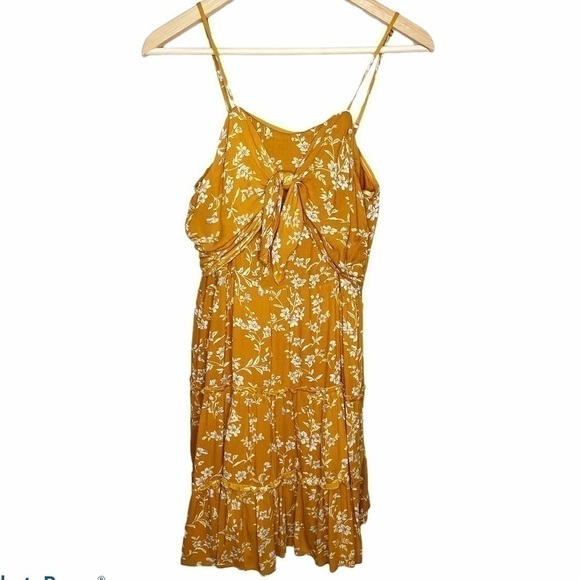 LoveRiche Floral Ruffle Mustard Yellow Dress Sz L - Picture 2 of 9